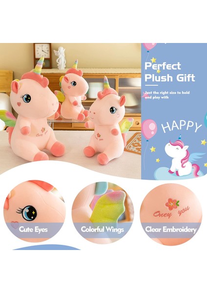 Kızlar Için Tek Boynuzlu At Peluş Doldurulmuş Hayvanlar, 19.7in Yumuşak Sevimli Pembe Tek Boynuzlu At Peluş Oyuncaklar Bebek Kanatlı Doğum Günü Hediyeleri Çocuklar Için Erkek Çocuk (Yurt Dışından)