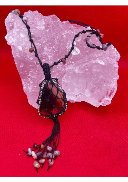 Sertifikalı Bostwana Akik Doğal Taş Kolye El Yapımı Handmade Aaa Kalite fırsatları