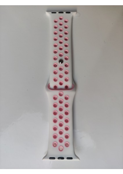 Apple Watch 38MM / 40MM/ 41 mm (Seriler /se ile Uyumlu) Delikli Spor Silikon Kordon Beyaz Pembe fiyatları