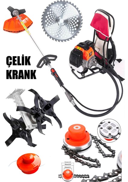 Alman Kömürsüz Motor 14 Hp X-Hard Bakır Sargı Çapa Aparatlı Benzinli Ot Çalı Çim Biçme Tırpan Motoru