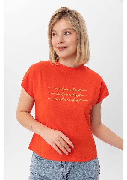 Kadın Önü Varak Baskılı T-Shirt 240042 -