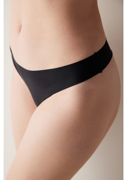 #izbırakmaz Invisible Laser Cut Siyah Tanga Külot