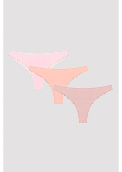Coral Vibes Lacy Dantel Back Brazilian Külot 3'lü