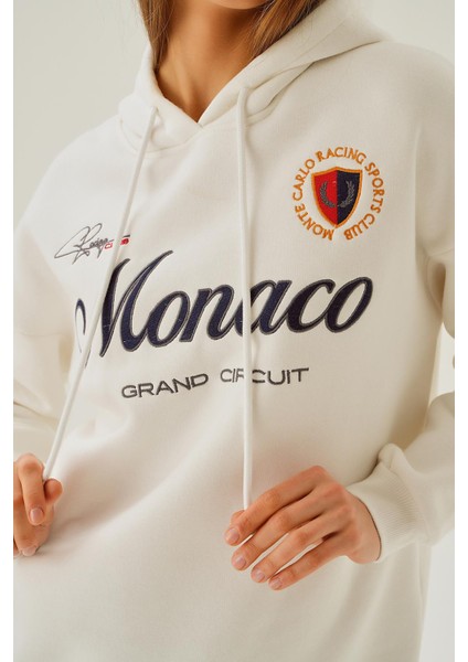 3730 Monaco Nakış Kapüşonlu Sweat Ekru