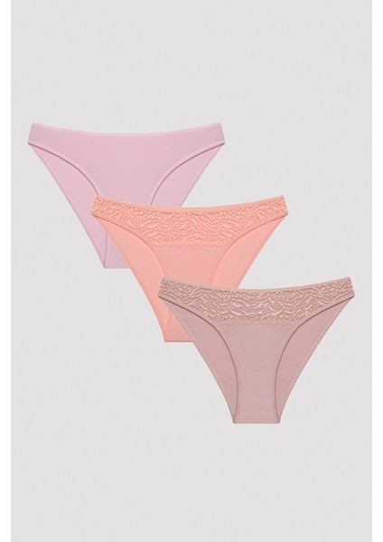 Coral Vibes Dantel Detaylı Çok Renkli 3lü Slip Külot