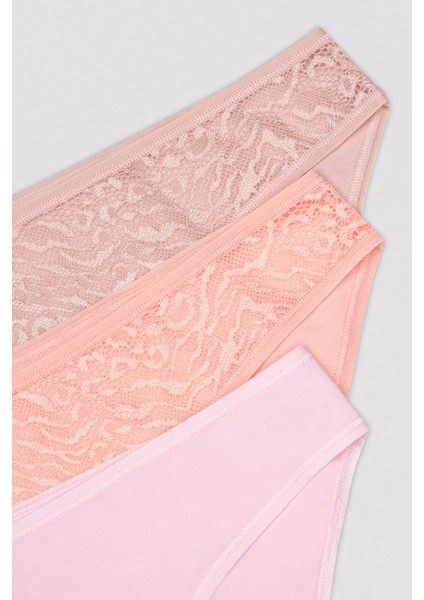 Coral Vibes Dantel Detaylı Çok Renkli 3lü Slip Külot
