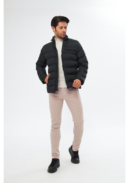 Erkek Orman Yeşili Renk Rahat Şişme Mont Kaban Parka