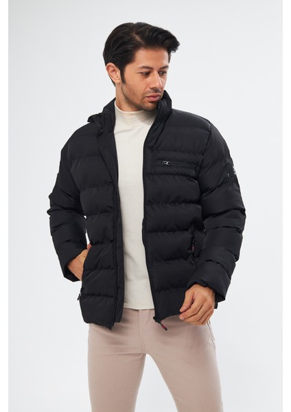 Erkek Siyah Rahat Şişme Mont Kaban Parka