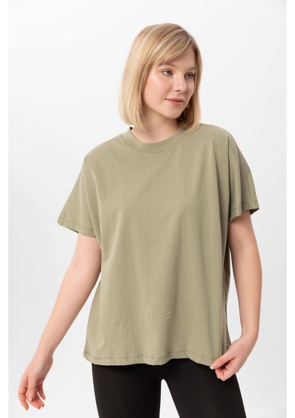 Kadın Bisiklet Yaka Oversize T-Shirt 240161 - modelleri