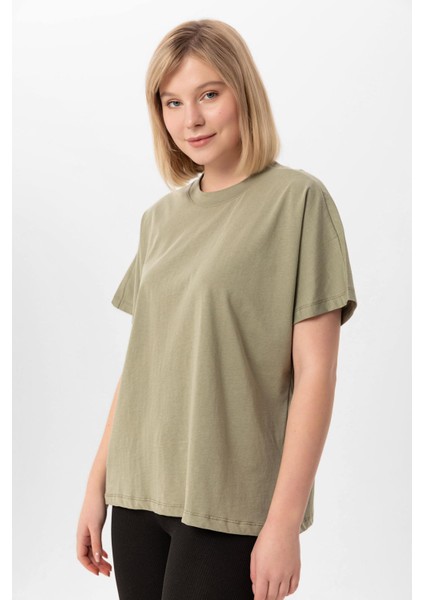 Kadın Bisiklet Yaka Oversize T-Shirt 240161 - fırsatları