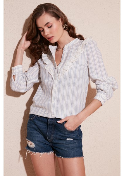 Pamuklu Dantel Detaylı Regular Fit Gömlek Bayan Gömlek 611GO00150