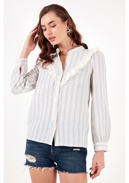 Pamuklu Dantel Detaylı Regular Fit Gömlek Bayan Gömlek 611GO00150 indirimleri