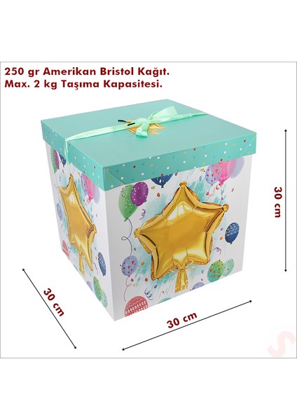 Kapaklı, Katlanır Demonte Karton Kutu, 30CM - Balon & Yeşil fiyatları