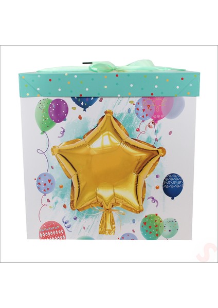 Kapaklı, Katlanır Demonte Karton Kutu, 30CM - Balon & Yeşil modelleri