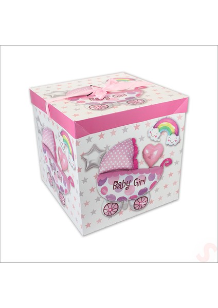 Kapaklı, Katlanır Demonte Karton Kutu, 30CM - Puset & Pembe
