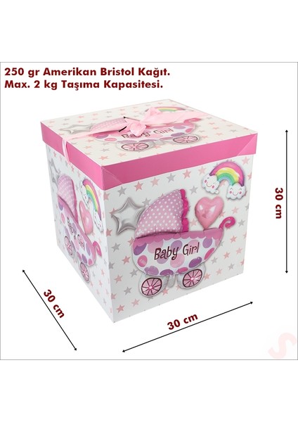 Kapaklı, Katlanır Demonte Karton Kutu, 30CM - Puset & Pembe