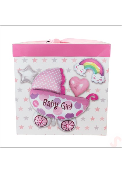 Kapaklı, Katlanır Demonte Karton Kutu, 30CM - Puset & Pembe