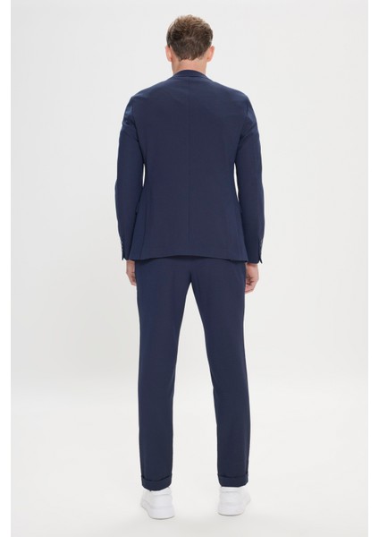 ALTINYILDIZ CLASSICS Erkek Lacivert Slim Fit Dar Kesim Kırlangıç Yaka Desenli Takım Elbise