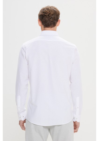 Erkek Beyaz Düğmeli Yaka Tailored Slim Fit Oxford Gömlek