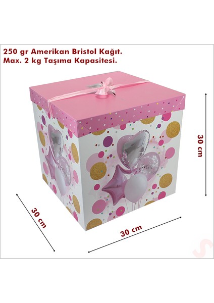 Kapaklı, Katlanır Demonte Karton Kutu, 30CM - Balon & Pembe fiyatları