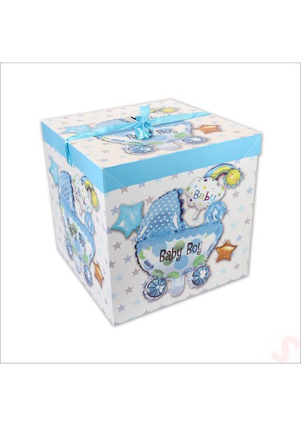 Kapaklı, Katlanır Demonte Karton Kutu, 30CM - Puset & Mavi