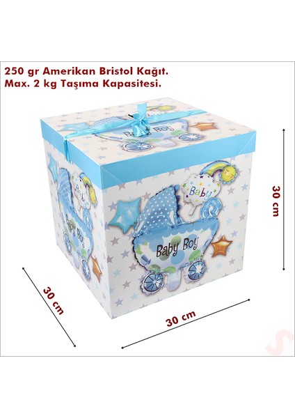 Kapaklı, Katlanır Demonte Karton Kutu, 30CM - Puset & Mavi