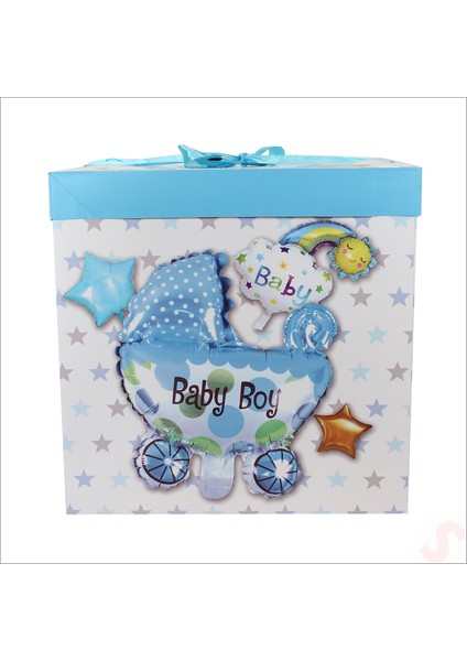 Kapaklı, Katlanır Demonte Karton Kutu, 30CM - Puset & Mavi