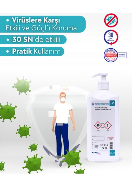 Actohand® Ipa 1 Litre | El ve Cilt Antiseptiği - Alkol 75 % (V/v)