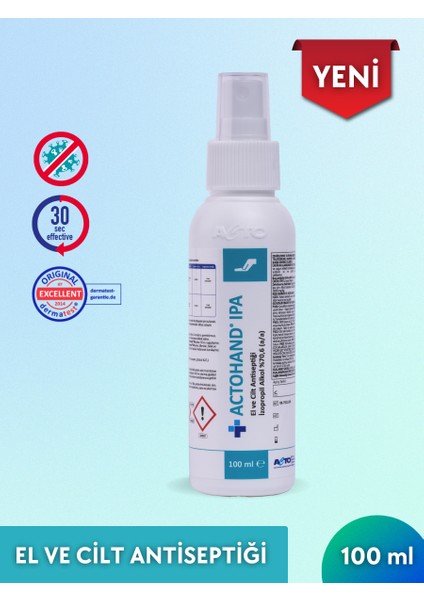 Actohand® Ipa 100 ml | El ve Cilt Antiseptiği - Alkol 75 % (V/v)