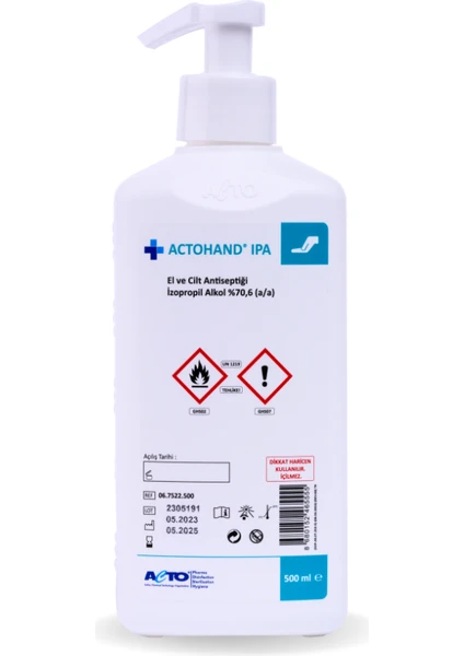 Actohand® Ipa 500 ml | El ve Cilt Antiseptiği - Alkol 75 % (V/v)