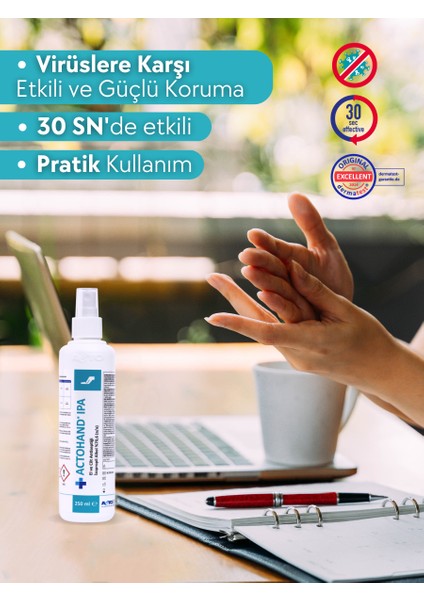 Actohand® Ipa 250 ml | El ve Cilt Antiseptiği - Alkol 75 % (V/v)