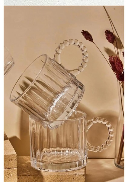 Tekno Trust Cam 2 Adet Cam Boncuk Kulplu Bardak Kupa Çay Kahve Meşrubat Bardağı 325ML Turuncu Meşrubat Bardağı