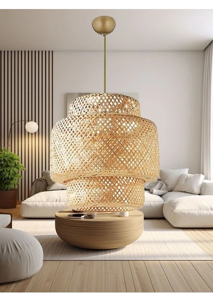 Istanbul Avize Rattan 40 cm Eskitme Tesisatlı Avize Bambu,iskandinav,bohem,modern Aydınlatma