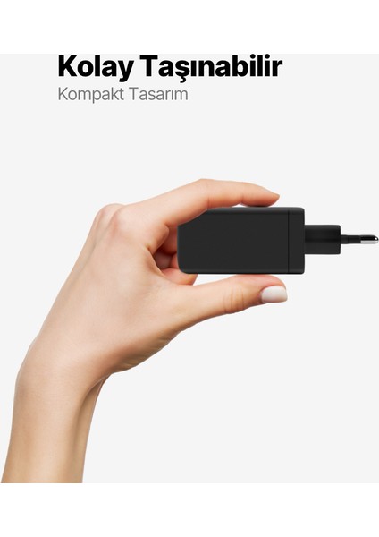 Smartcharger Trio Gan 120W Pd Seyahat Hızlı Şarj Aleti 2 Usb-C+Usb-A