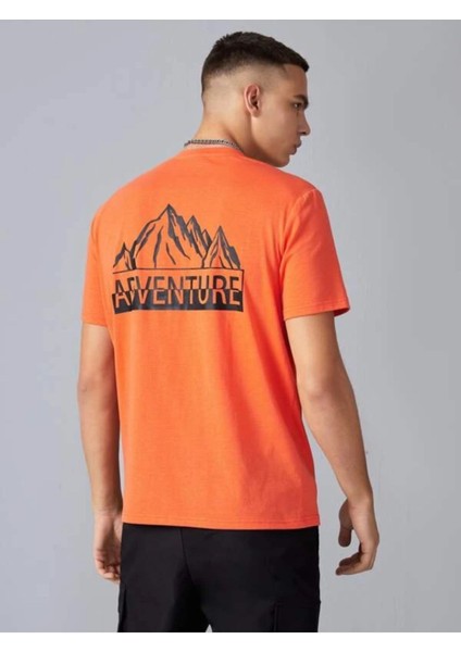 Unisex Turuncu Adventure Baskılı Tshirt