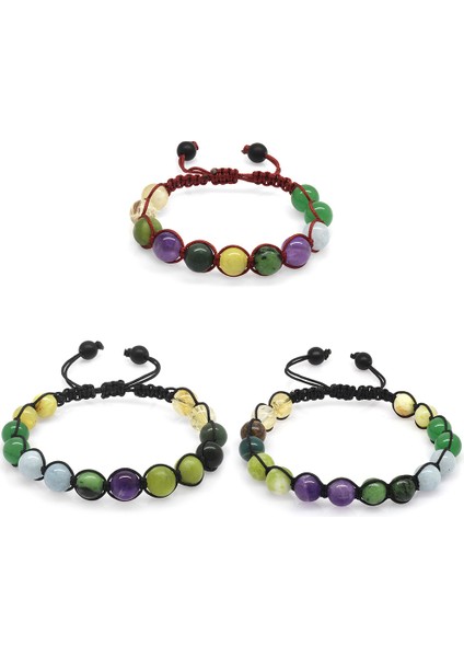 Makrome Örgülü Küre Kesim Çoklu Doğaltaş Kombinli Kadın-Erkek-Çocuk Şifa 3'lü Set Bileklik fiyatları