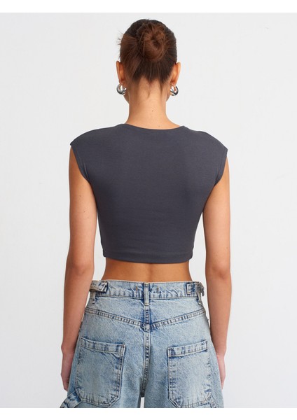 30528 Pamuk ve Modal Karışımlı Crop Top-Antrasit