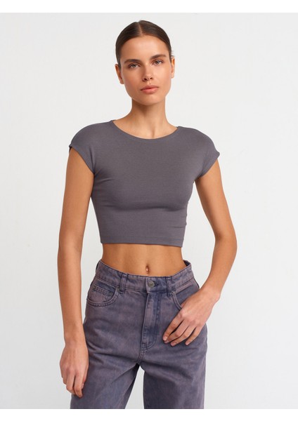 30528 Pamuk ve Modal Karışımlı Crop Top-Füme
