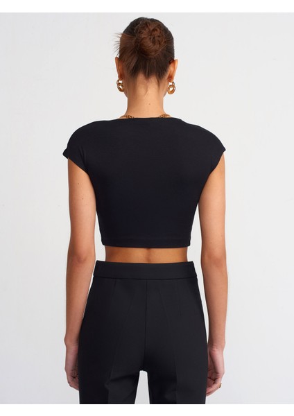 30528 Pamuk ve Modal Karışımlı Crop Top-Siyah