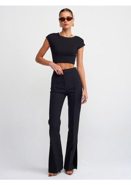 30528 Pamuk ve Modal Karışımlı Crop Top-Siyah