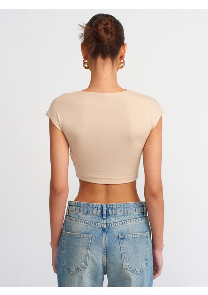 30528 Pamuk ve Modal Karışımlı Crop Top-Açık Bej fiyatları