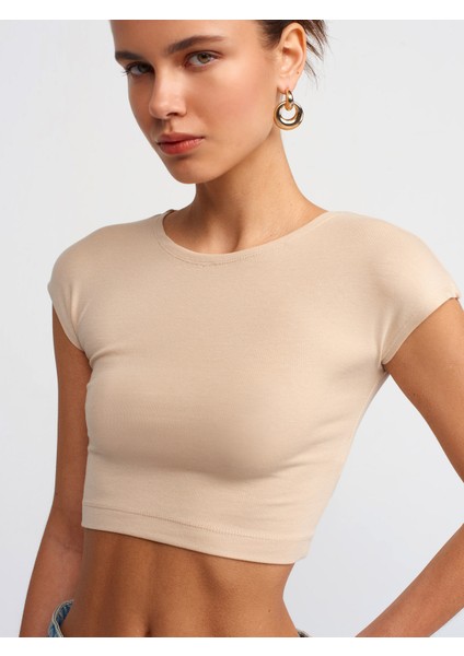 30528 Pamuk ve Modal Karışımlı Crop Top-Açık Bej fırsatları