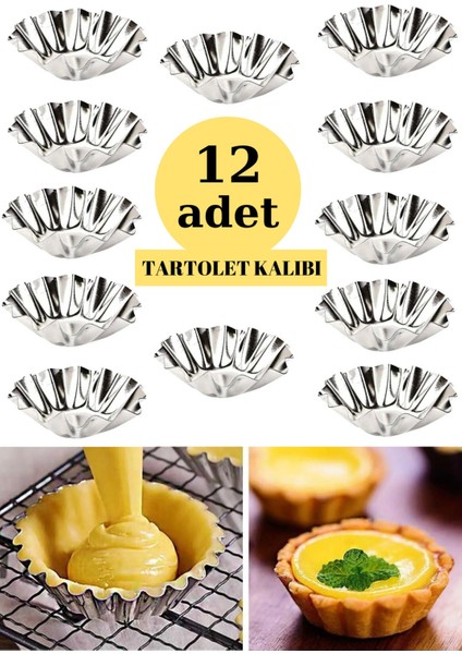 Tekno Trust Paslanmaz Çelik 12 Adet Tartolet Kalıbı Kek Kurabiye Tart Kalıbı 6+ Metalik Tart