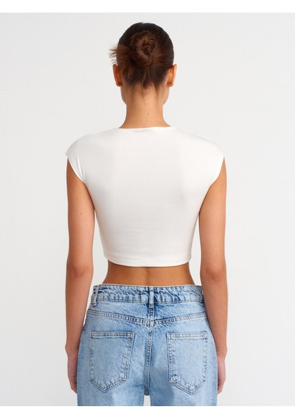 30528 Pamuk ve Modal Karışımlı Crop Top-Ekru fiyatları