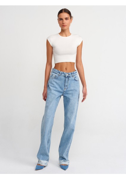 30528 Pamuk ve Modal Karışımlı Crop Top-Ekru modelleri