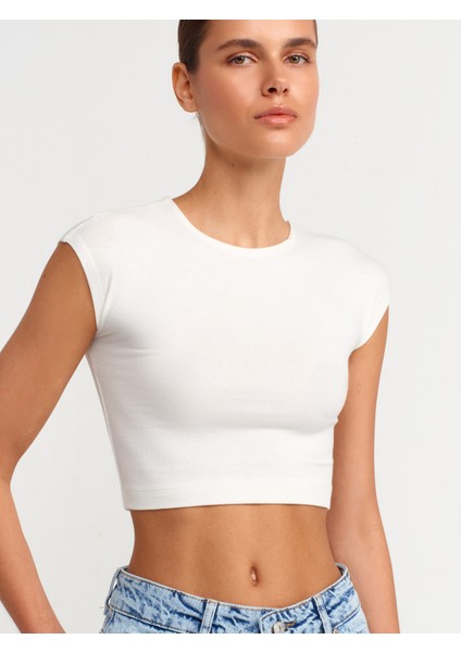 30528 Pamuk ve Modal Karışımlı Crop Top-Ekru fırsatları