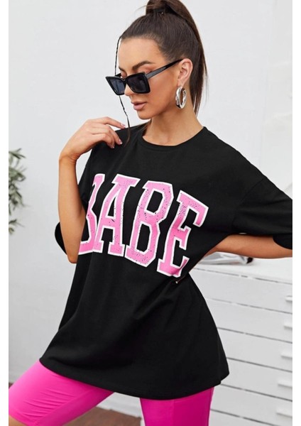 Kadın Siyah Babe Baskılı Tshirt fiyatları