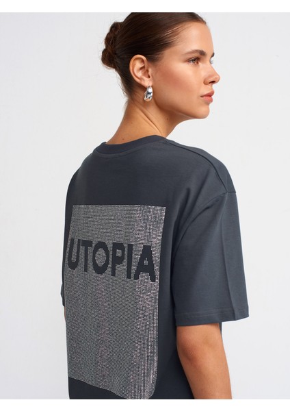 30735 Taş Baskı Detaylı T-Shirt-Antrasit