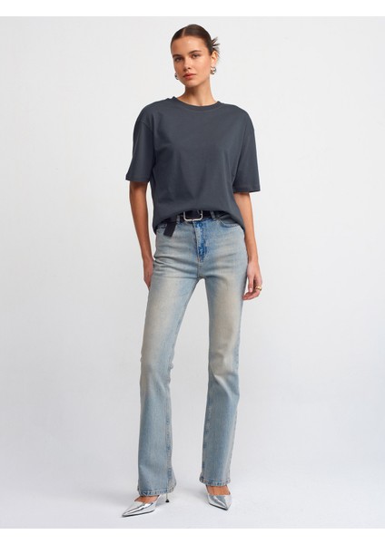 30735 Taş Baskı Detaylı T-Shirt-Antrasit fırsatları