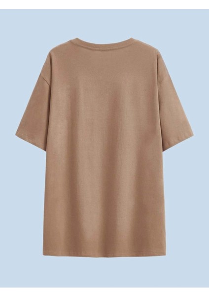 Kadın Açık Kahve Kapustın Oversize Bisiklet Yaka Tshirt fiyatları